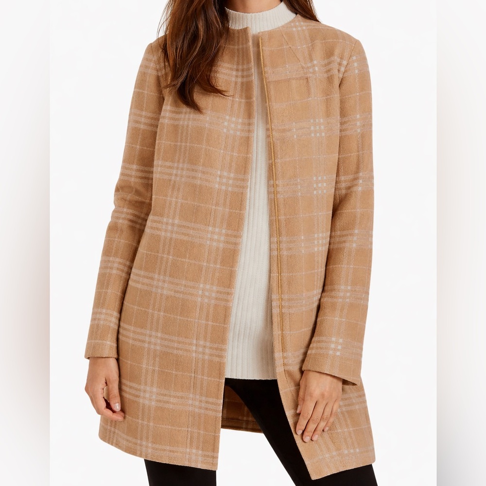 Talbots Wool Coat Jacket tan cream plaid size 1X - Picture 1 of 15